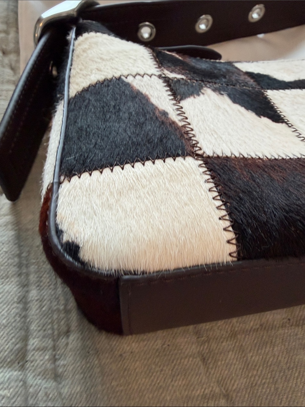 Coach Cowhide Patchwork Shoulder Bag in Black & White - Picture 6 of 9